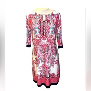 DB Dressbarn Signature Camryn 3/4 Sleeve White Pink Paisley Floral Dress Size 6P